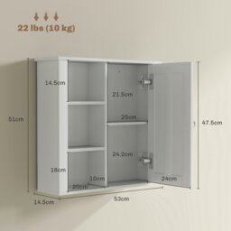Rackhams Modern Wall Mounted Bathroom Cabinet with Adjustable Shelves, White - thumbnail 6