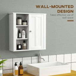 Rackhams Modern Wall Mounted Bathroom Cabinet with Adjustable Shelves, White - thumbnail 4