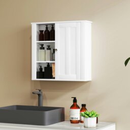 Rackhams Modern Wall Mounted Bathroom Cabinet with Adjustable Shelves, White - thumbnail 3