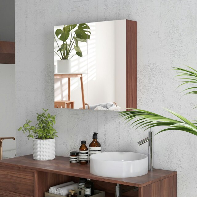 Rackhams 63Wx60H cm Double Door Wall-Mount Bathroom Mirrored Cabinet Medicine - Walnut brown - image 1