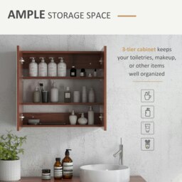 Rackhams 63Wx60H cm Double Door Wall-Mount Bathroom Mirrored Cabinet Medicine - Walnut brown - thumbnail 3