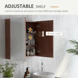 Rackhams 63Wx60H cm Double Door Wall-Mount Bathroom Mirrored Cabinet Medicine - Walnut brown - thumbnail 4