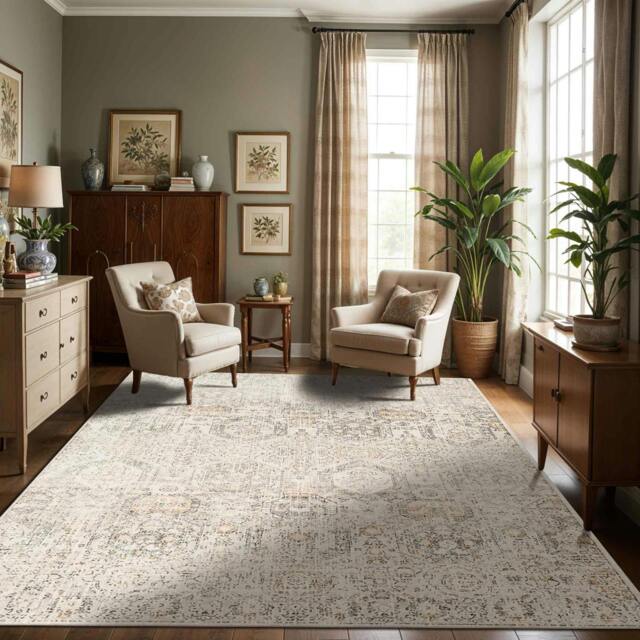 Rackhams Indigo-Vintage Grey Beige Off-White Traditional Boho Rug - 200 x 275 cm - image 1