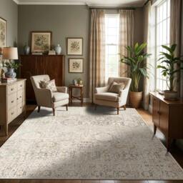 Rackhams Indigo-Vintage Grey Beige Off-White Traditional Boho Rug - 200 x 275 cm - thumbnail 1