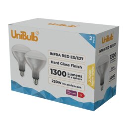 Rackhams Infra-Red Heater Lamp Bulb E27 1300lm 250W 2700K - Pack of 2 - thumbnail 2