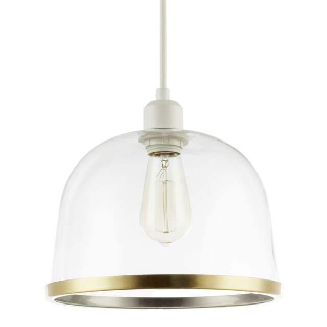 Rackhams Modern Clear Glass Bowl Pendant Light Shade with Antique Brass Rim - image 1