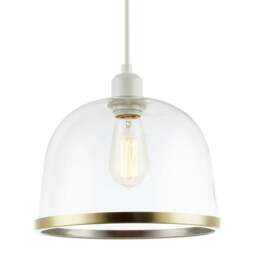 Rackhams Modern Clear Glass Bowl Pendant Light Shade with Antique Brass Rim - thumbnail 2