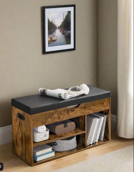 Rackhams Shoe Bench with Cushion and 3 Compartments Storage - image 1