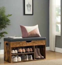 Rackhams Shoe Bench with Cushion and 3 Compartments Storage - thumbnail 2