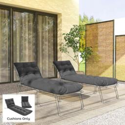 Rackhams Sun Lounger Cushions Only, Sunbed Replacement Pads with 4 Ties - Dark Grey - Sun Lounger Cushions - 180 x 55 x 8 cm