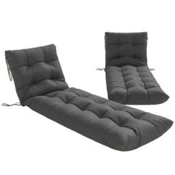 Rackhams Sun Lounger Cushions Only, Sunbed Replacement Pads with 4 Ties - Dark Grey - Sun Lounger Cushions - 180 x 55 x 8 cm - thumbnail 2