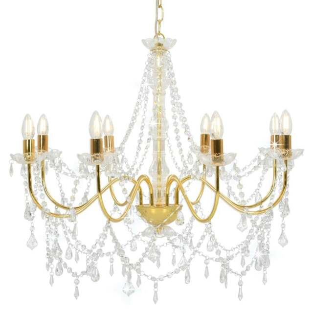 Rackhams Chandelier with Beads Golden 8 x E14 Bulbs