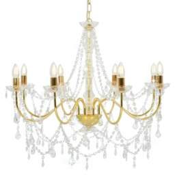Rackhams Chandelier with Beads Golden 8 x E14 Bulbs - Gold - Metal (frame) + acrylic (beads)