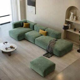 Rackhams Harriet Three Seater Corner, Four Seater Corner Sofa, Velvet - Right Hand Facing Corner - Three Seater Corner 275cm - Green - thumbnail 1