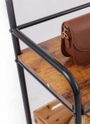 Rackhams Entryway Coat Hanger Stand with Shoe Bench & Mirror Black Rustic Oak Hallway Storage Unit - Black - thumbnail 6