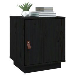 Rackhams Bedside Cabinet Black 40x34x45 cm Solid Wood Pine - Black - Solid pinewood, faux leather (100% polyurethane) - thumbnail 4