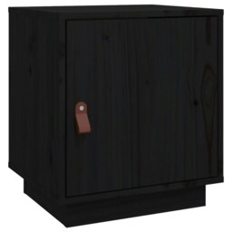 Rackhams Bedside Cabinet Black 40x34x45 cm Solid Wood Pine - Black - Solid pinewood, faux leather (100% polyurethane) - thumbnail 2