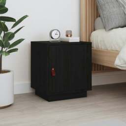 Rackhams Bedside Cabinet Black 40x34x45 cm Solid Wood Pine - Black - Solid pinewood, faux leather (100% polyurethane)
