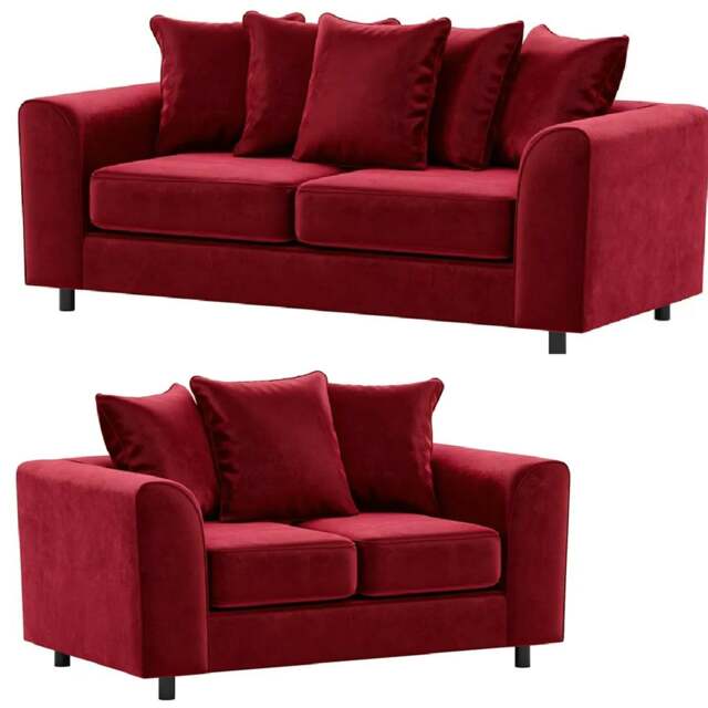 Rackhams Brooklyn Full Foam Plush Velvet Sofa Suite - Red - image 1