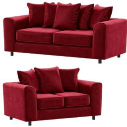 Rackhams Brooklyn Full Foam Plush Velvet Sofa Suite - Red - thumbnail 1