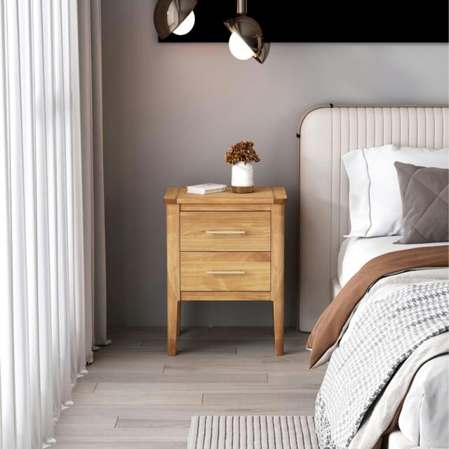 Rackhams Carbini 2 Drawer Bedside Table - Natural - image 1