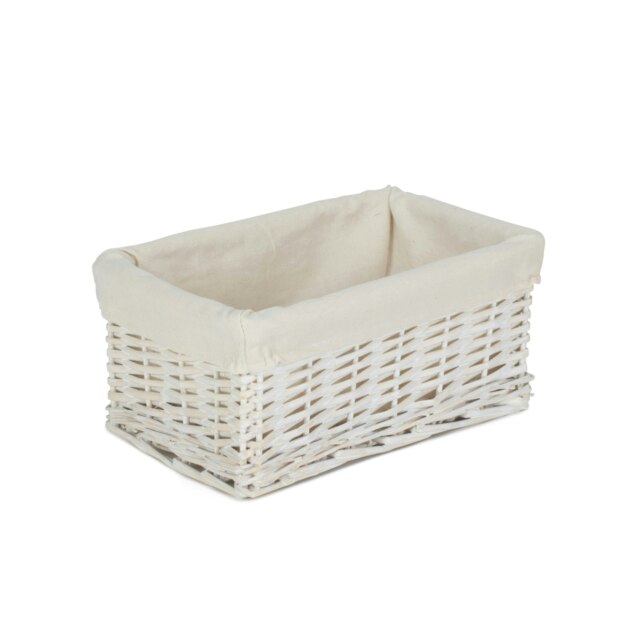 Rackhams Whitewash Wicker Storage Basket with Lining - Small