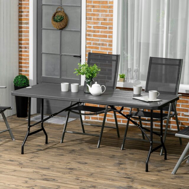Rackhams Outdoor Dining Table for 6, Folding Garden Dining Table - Charcoal grey - Steel, HDPE - 180L x 75.5W x 73H cm - image 1