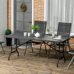 Rackhams Outdoor Dining Table for 6, Folding Garden Dining Table - Charcoal grey - Steel, HDPE - 180L x 75.5W x 73H cm - thumbnail 1