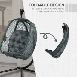 Rackhams Hanging Swing Chair w/ Thick Cushion, Patio Hanging Chair, Dark Grey - Steel, Mesh Fabric - 118cm x 103cm x 172H cm - Dark Grey - thumbnail 5