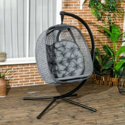 Rackhams Hanging Swing Chair w/ Thick Cushion, Patio Hanging Chair, Dark Grey - Steel, Mesh Fabric - 118cm x 103cm x 172H cm - Dark Grey - thumbnail 3