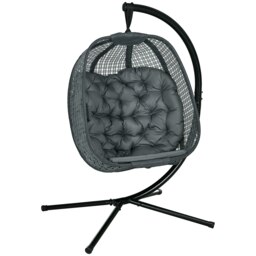 Rackhams Hanging Swing Chair w/ Thick Cushion, Patio Hanging Chair, Dark Grey - Steel, Mesh Fabric - 118cm x 103cm x 172H cm - Dark Grey - thumbnail 2