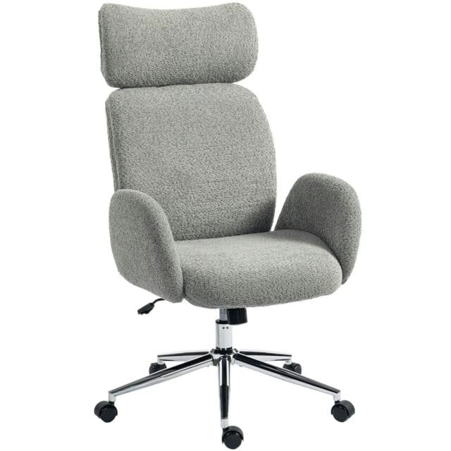 Rackhams Office Chair with Adjustable Headrest, Spring Pack, Curved Line, Boucle Fabric - Charcoal Grey