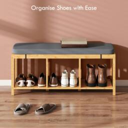 Rackhams Shoe Rack with Seat, Bamboo Storage Bench, Natural Wood Finish - Natural wood - Bamboo, Polyester, Foam - 1 - thumbnail 5