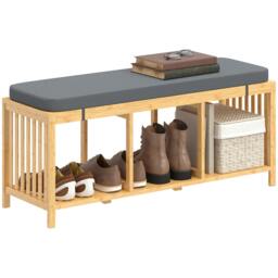 Rackhams Shoe Rack with Seat, Bamboo Storage Bench, Natural Wood Finish - Natural wood - Bamboo, Polyester, Foam - 1 - thumbnail 2