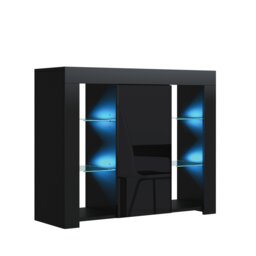 Rackhams Sophisticated 97.5cm Cabinet Cupboard TV Stand – Black High Gloss with Free LED - 97.5cm  - Black Matt Body & Black Gloss Doors -  MDF/Chipboard - thumbnail 5