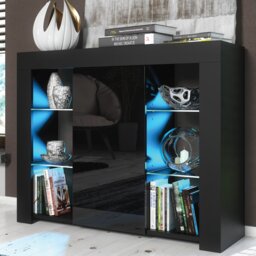 Rackhams Sophisticated 97.5cm Cabinet Cupboard TV Stand – Black High Gloss with Free LED - 97.5cm  - Black Matt Body & Black Gloss Doors -  MDF/Chipboard - thumbnail 2