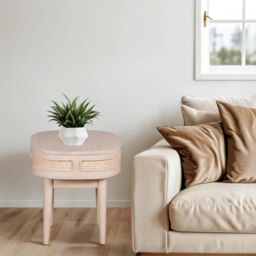 Rackhams Carlester Cane And Wood Bedside Table - Wood - 1 - 50X50X55cm (LXDXH) - thumbnail 5