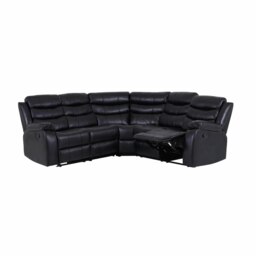 Rackhams Roma Leather Black 4-5 Seater Corner Recliner Sofa in Black - Corner Suite - thumbnail 2