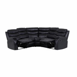 Rackhams Roma Leather Black 4-5 Seater Corner Recliner Sofa in Black - Corner Suite - thumbnail 3
