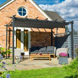 Rackhams Aluminium Pergola with Retractable Polyester Roof - Gun-Metal Grey - 4m x 3m - thumbnail 1