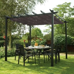 Rackhams Aluminium Pergola with Retractable Polyester Roof - Gun-Metal Grey - 4m x 3m - thumbnail 2