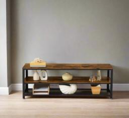 Rackhams Industrial TV Stand, 140 cm Console Table with Shelves, Metal Frame, Rustic Brown Wood Finish - thumbnail 3