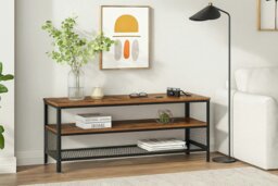 Rackhams Industrial TV Stand, 140 cm Console Table with Shelves, Metal Frame, Rustic Brown Wood Finish - thumbnail 2