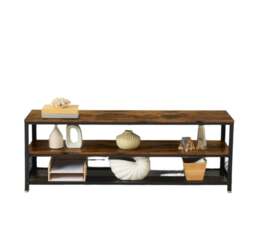 Rackhams Industrial TV Stand, 140 cm Console Table with Shelves, Metal Frame, Rustic Brown Wood Finish - thumbnail 5