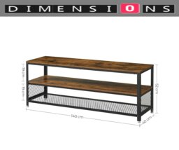 Rackhams Industrial TV Stand, 140 cm Console Table with Shelves, Metal Frame, Rustic Brown Wood Finish - thumbnail 4