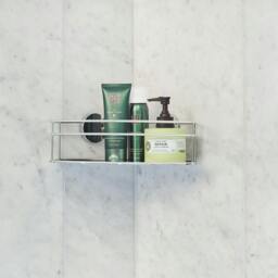 Rackhams Polished Chrome Stainless Steel Corner Shower Basket Self Adhesive Wall Mounted - thumbnail 2