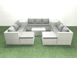 Rackhams Rattan Garden Outdoor Furniture Set 11 Seater Garden Sofa Coffee Table Set with 2 Big Footstools 2 Side Tables Light Grey Mixed - thumbnail 2