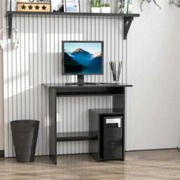 Rackhams Compact Small Computer Table Wooden Desk Keyboard Tray Storage Shelf Modern Corner Table Home Office Black - thumbnail 2