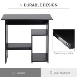Rackhams Compact Small Computer Table Wooden Desk Keyboard Tray Storage Shelf Modern Corner Table Home Office Black - thumbnail 6