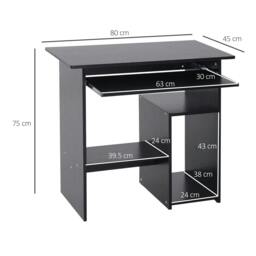 Rackhams Compact Small Computer Table Wooden Desk Keyboard Tray Storage Shelf Modern Corner Table Home Office Black - thumbnail 3